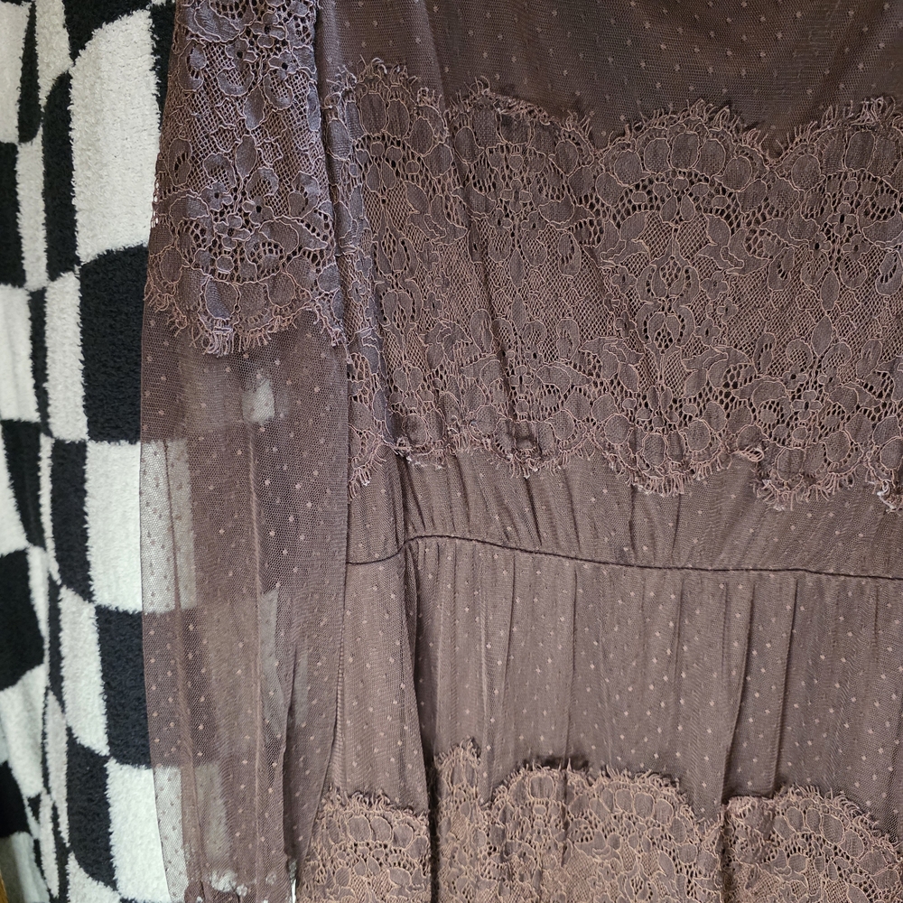 Maurices Sheer Lace Long Sleeve Dress - Wine - Picture 3 of 5